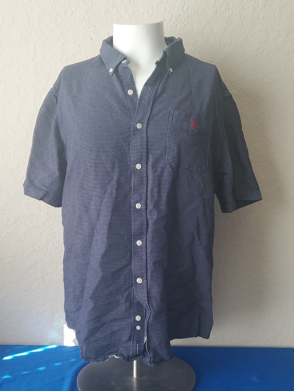 U.S. Polo Assn. Men’s XL Navy White Textured Cotton Button Up Shirt